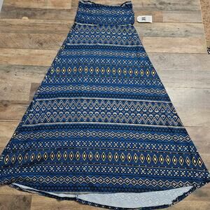 NEW Lalo & Company Blue Metallic Gold Gypsy Full Flare Maxi Skirt Small Indie